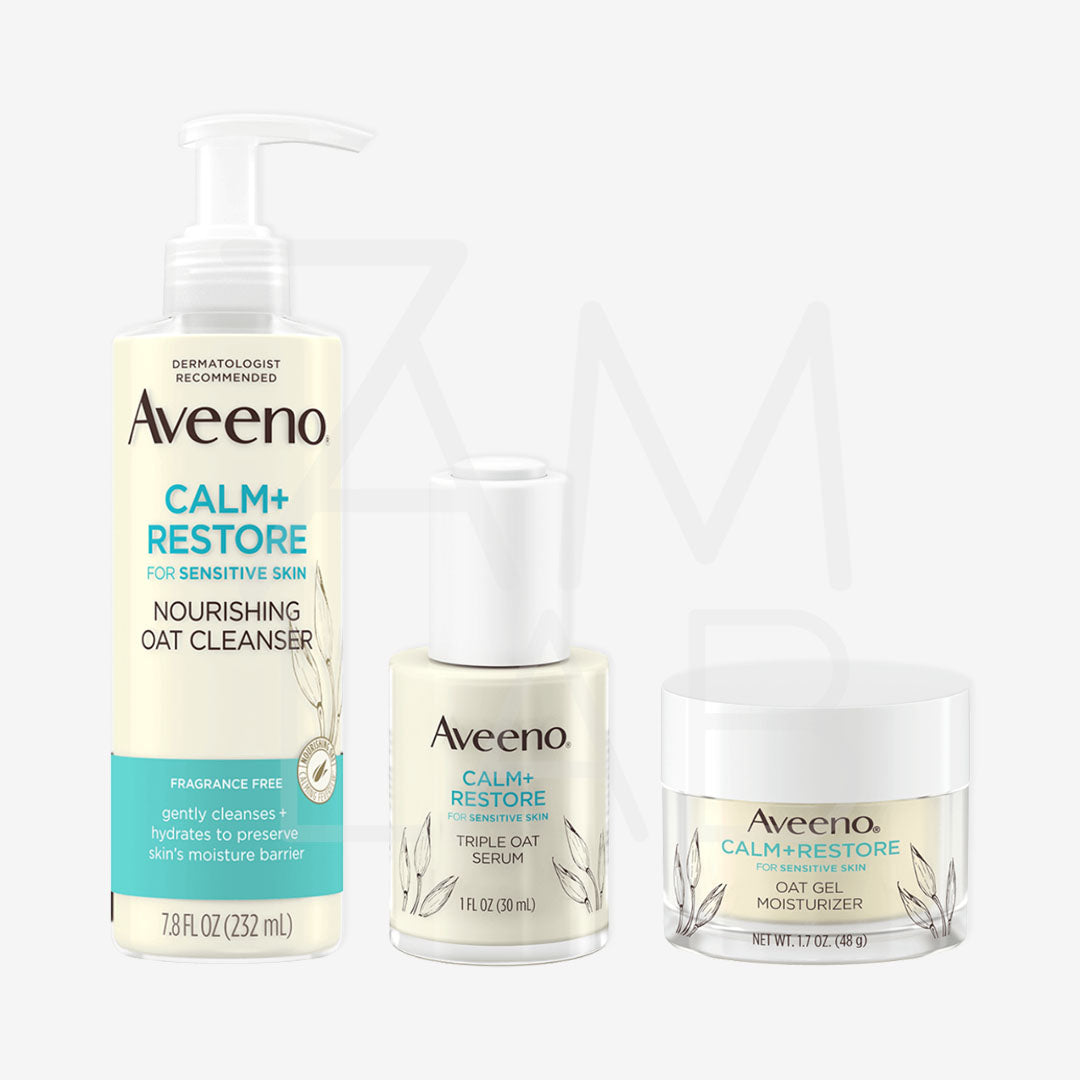 Aveeno Calm Restore For Sensitive Skin Oat Cleanser, Serum, & Moisturizer