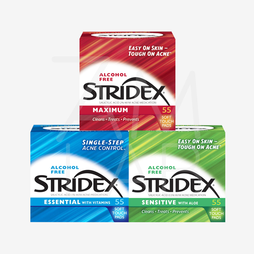 Stridex Acne Treatment Exfoliating Soft Touch Pads Maximum Strength | Essential | Sensitive